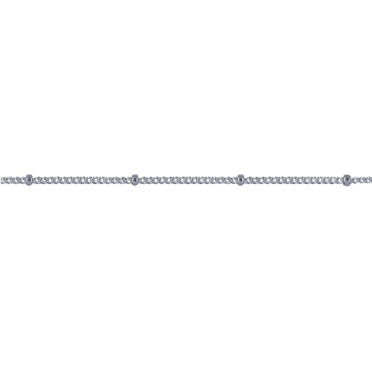 Sterling Silver Diamond Cut Curb & Tiny Ball Necklace - 45cm - 1mm