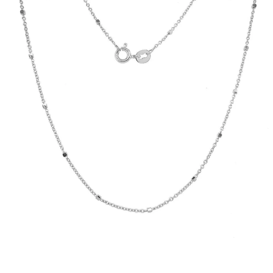 Sterling Silver Diamond Cut Curb & Tiny Ball Necklace - 45cm - 1mm