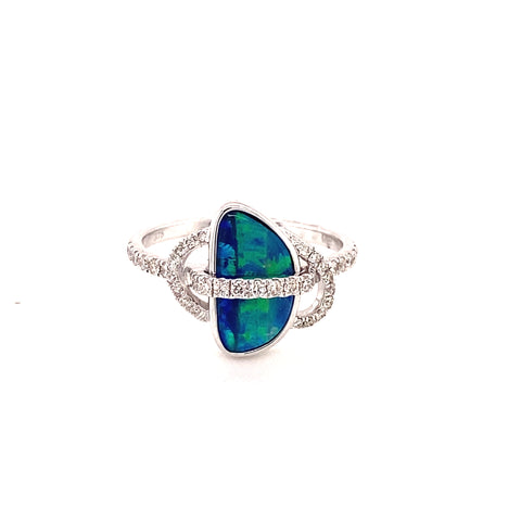 9ct white gold doublet opal and diamond ring -  Paddington Jeweller - OJ Co