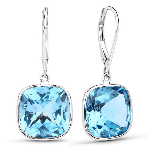 9kt White Gold 15.50ct Cushion Cut Blue Topaz Drop Earrings -  Paddington Jeweller - OJ Co